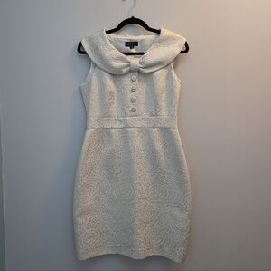 Tahari ASL Cream Textured Sleeveless Sheath Dress